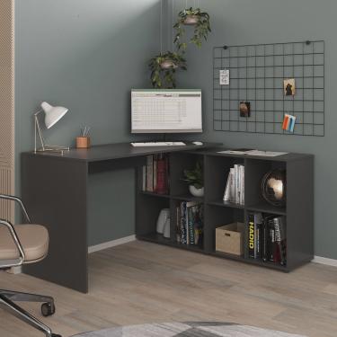 Imagem de Escrivaninha Ergonômica e Atemporal em L com 8 Nichos para Armazenamento Nero