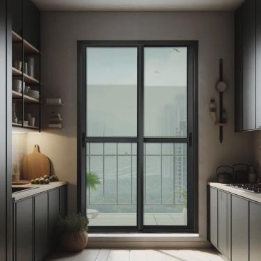 Imagem de Porta de Correr 2 Folhas Moveis 210 X 120 Elite com Fecho Automático Vidro Liso Preto