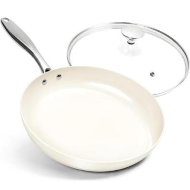 Imagem de Frigideira MICHELANGELO 30cm de cerâmica antiaderente com tampa branca