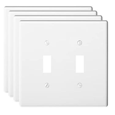 Imagem de 2-Gang Toggle Light Switch Wall Plate Double Switch Decorator Plate Covers, Dual Switch Faceplate Mid-Size 2-Gang 4.88" x 4.92" (Mid-Size, 4-Pack,White)