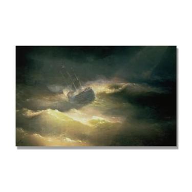 Imagem de Impressões em tela famosas. "Ships At Sea 63.5 cm por Ivan Aivazovsky, reproduções de arte clássicas, arte em tela de paisagem para decorações de quarto e escritório doméstico. 40 x 65 cm - 15,7 x