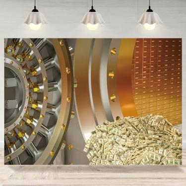 Imagem de 2,1 x 1,5 m Cofre de banco fundo notas dólares dinheiro cofre fotografia fundo dourado porta armazenamento banner decorações banco ladrão festa cabine adereços