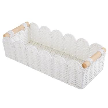 Imagem de Cesto de armazenamento de papel higiênico organizador de balcão de banheiro cestas de vime para organizar cesta fofa para quarto, berçário, cozinha, banheiro, decoração - branca
