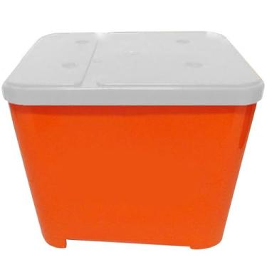 Imagem de Container Caixa Organizadora de Plástico com Tampa, Laranja e Branco, Empilhável, para Armazenamento 15 KG Furacao