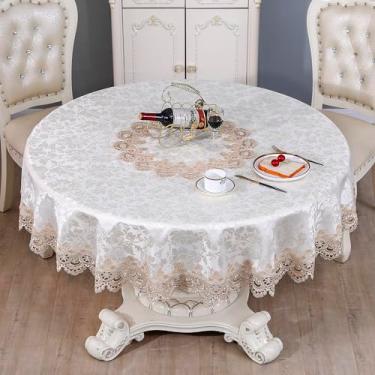 Imagem de ZHUIDUSI Toalha de mesa redonda 228 cm de renda rústica macramê bordada para decoração de cômoda de colheita, casa de fazenda, cozinha, casa