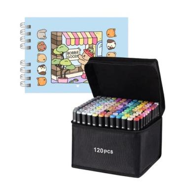 Imagem de Kit Livro De Colorir Bobbie Goods 120 Canetinhas Ponta Dupla Marcador 