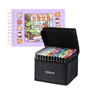 Imagem de Kit Livro De Colorir Bobbie Goods 120 Canetinhas Ponta Dupla Marcador 