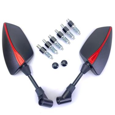 Imagem de Espelho retrovisor de motocicleta com parafusos roscados positivos e opostos de 8 mm de 10 mm, adequado para motocicletas, scooters, veículos off-road, cruzadores, ATV vermelho