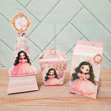 Imagem de Kit com 15 Caixinhas Princesas para Festa Infantil – Modelos Sushi, Milk e Pirâmide – Lembrancinhas Decorativas Personalizadas – Papel Offset 180g – Mimosê