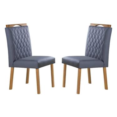 Imagem de Conjunto 2 Cadeiras De Jantar Amsterdã Couro Cinza Chumbo Com Pés Em Madeira