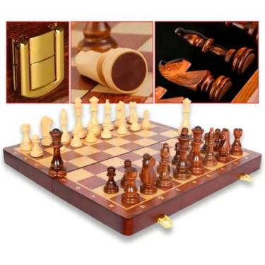 Imagem de Jogo de Xadrez Clássico Profissional Grande Luxo Tabuleiro Peças 100% Madeira Reflorestada Acabamento em Verniz para 2 Jogadores