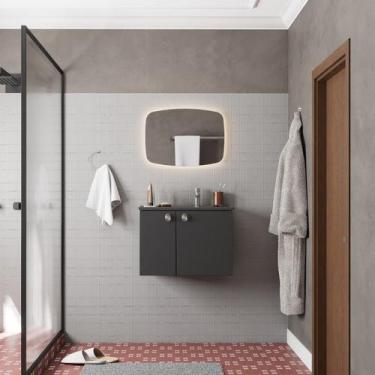 Imagem de Gabinete de Banheiro Montado em Aço Preto c/ Lavatório Preto Fosco e E