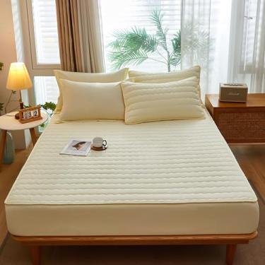 Imagem de Lençóis de cama elástico com bolso extra profundo com 2 fronhas protetores de colchão elástico de algodão grosso macio lençol de cama quente de inverno colcha de linho branca||120 x 200 cm/(119.9 cm x