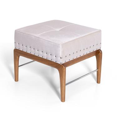 Imagem de Puff De Madeira com Estofado Retangular Bell Creme