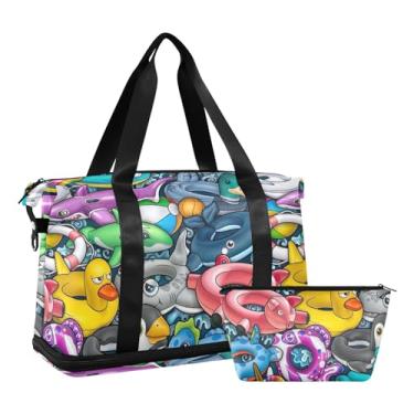 Imagem de Cute Dogs Bones Big Duffle Bags para viagem, bolsa de ginástica expansível para homens, bolsa feminina de fim de semana, Círculos infláveis para piscina com desenho animado, One Size