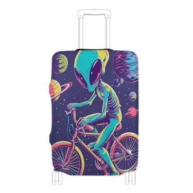 Imagem de Joisal Capa protetora de astronauta de planetas coloridos aprovada pela Tsa para bagagem de 45 a 81 cm, Bicicleta alienígena, M 22-24 in