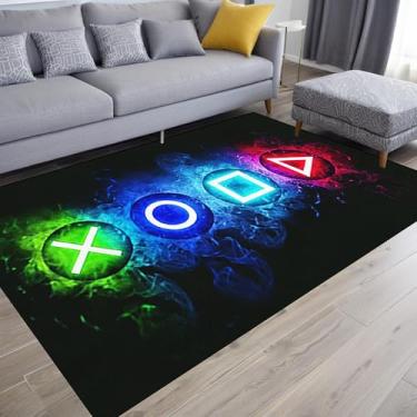 Imagem de kodhyvj Tapetes de área de jogos para meninos, estilo jogo legal, quarto, decoração de quarto, videogame, quarto, adolescentes, controle gamepad, jogador, tapete de ioga, preto, 119 x 78 cm