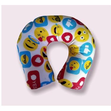 Imagem de Almofada de Pescoço em Tricoline,Travesseiro de Viagem 30x33 cm, 250g, Enchimento em Fibra Siliconada (Emojs)