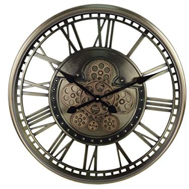 Imagem de sdneNest Relógio de parede com algarismos romanos, relógio de parede de engrenagem de mudança real, estilo europeu industrial steampunk vintage relógio silencioso de metal, operado por bateria, para