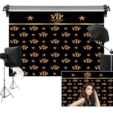 Imagem de Vie Savaran 3 x 2,4 m de fundo VIP dourado tapete vermelho evento coroa estrela ouro preto tema do filme palco estrela VIP minimalista fotografia fundo festa aniversário filme mostra retrato estúdio