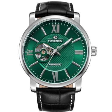 Imagem de FORSINING Relógio de pulso masculino mecânico mecânico com pulseira de couro grande, 2 - verde, Clássico