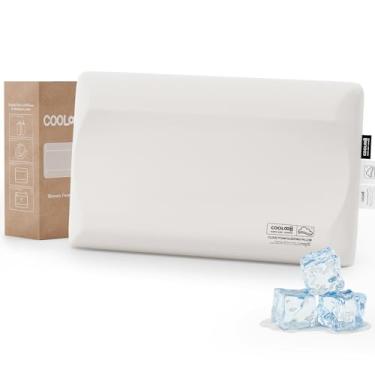 Imagem de Travesseiros ultrafinos de espuma viscoelástica tamanho queen, travesseiro cervical refrescante de contorno para alívio da dor no pescoço, travesseiro de cama ergonômico ortopédico para pessoas que