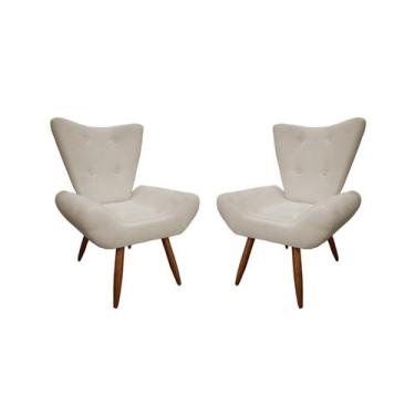 Imagem de Kit 2 Poltronas Decorativa Emilia Suede Bege Pés Madeira Mz Decor - Ma
