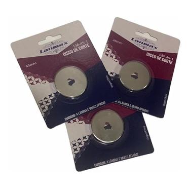 Imagem de Kit 3 Lâmina Disco Cortador Circular 45mm - Patchwork, Scrapbook, EVA - Cor Prata Perfeito Para Iniciantes E Profissionais, Proporcionando Maior Precisão, Conforto E Eficiência Artesanal