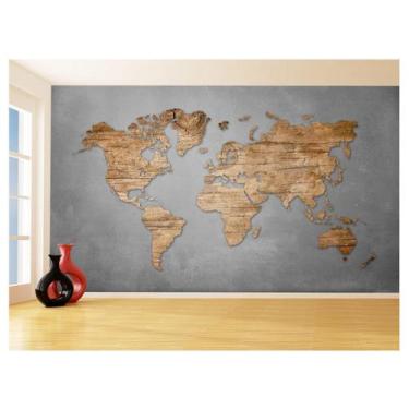 Imagem de Papel De Parede 3D Mapa Mundi Madeira Concreto 3,5M Nmu60 - Você Decor