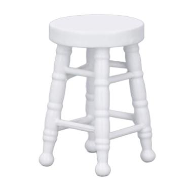 Imagem de 1:12 Escala Dollhouse Stool Chair Modelo ornamento cena artesanal de madeira Miniatura Cadeira tamborete redondo Toy Casa de boneca. Mobiliário (Branco)