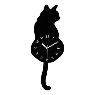 Imagem de Wswqop Relógio de Parede Criativo Diy Gato Acrílico com Pêndulo para Sala de Estar Quarto Cozinha E Decoração de Casa-bateria Não Incluída, 170x430mm