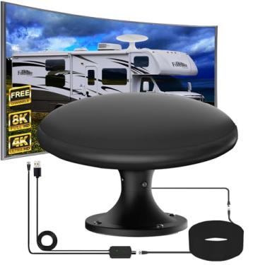 Imagem de Antena de TV RV para TV digital ao ar livre, antenas RV montadas no teto para campistas, sinal de antena HD digital de recepção omnidirecional de longo alcance de 720°, com super amplificador de sinal