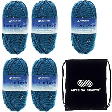 Imagem de Plymouth Yarn Para tricô Encore Tweed Penteado Escuro Wedgewood 5598, 5 novelos (mesmo Dyelot, Tot: 500 g, 1000 jardas), peso médio nº 4, 75% mistura de acrílico/25% lã, com bolsa de projeto