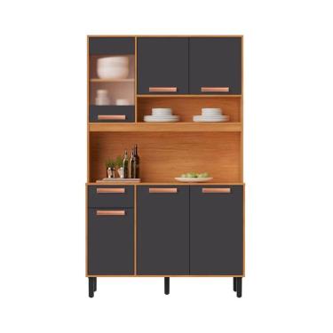 Imagem de Kit de Cozinha 6 Portas 1 Vidro Nápoles Cinamomo/Grafite - Itatiaia KIT-120 6PT 1VD 1GV NAPOLES CNM/GFI	KIT-120 6PT 1VD