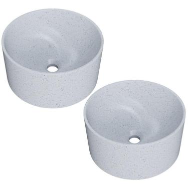 Imagem de Kit 02 Cubas De Apoio Redonda Para Banheiro Lavabo C01 Bl30w Branco Granit Matte - Lyam