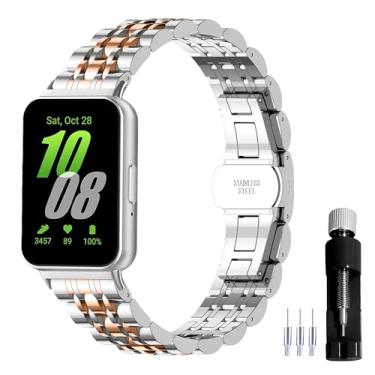 Imagem de Gheper Pulseira de relógio de metal de aço inoxidável compatível com Samsung Galaxy Fit3 SM-R390 SM-R390, pulseira de substituição para smartwatch para mulheres e homens
