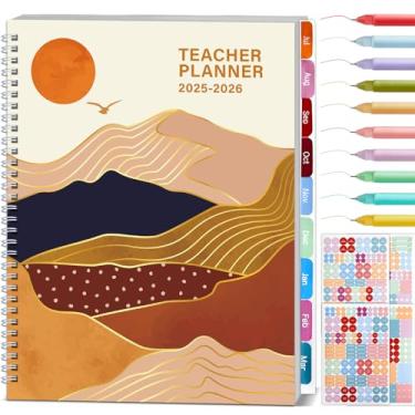 Imagem de Agenda de professores de julho de 2025 a junho de 2026, agenda diária, semanal, mensal, encadernado em espiral com 10 canetas e seção, adesivos de planejamento, calendário datado, pasta de bolso, abas