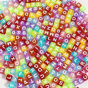 Imagem de 1200 peças 6 × 6 mm contas do alfabeto cubo colorido transparente acrílico contas de letras brancas, para pulseiras e fabricação de joias