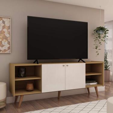 Imagem de Estante Rack p/Tv até 50 Polegadas com Pés de Madeira Maciça 100% MDF 
