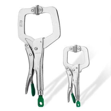 Imagem de SK Conjunto de 2 peças de alicates de travamento de grampo C com almofadas giratórias, alicates de 15 cm e 28 cm, estrutura CR-V premium, alça ergonômica antiderrapante