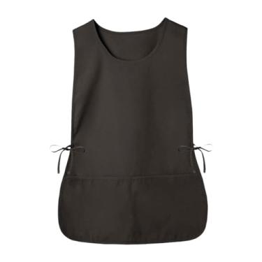 Imagem de YWJLQH de bata, sapateiro, gravatas laterais, 2 bolsos fundos, garçom, babador alto, para barbeiro, salão de pintura, floricultura, manicure, Preto