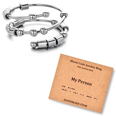Imagem de LNIEER Anéis de código Morse para mulheres e homens, presentes inspiradores engraçados, de aço inoxidável, anel fidget para ansiedade, ansiedade, com contas, anel giratório, anel fidget para mensagens, presentes de amizade, joias Aço inoxidável, Sem pedra preciosa