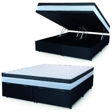 Imagem de Cama Box Baú Casal King Colchão Com Molas Ensacadas 193x203x63cm Dunas Branco/Preto Hellen