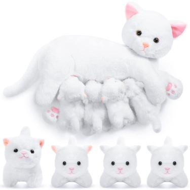 Imagem de Bicho de pelúcia Skylety Nurturing Cat com 4 gatinhos de pelúcia de 40 cm