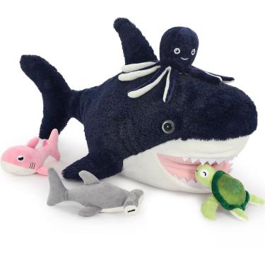 Imagem de Conjunto de bichos de pelúcia MaoGolan Shark com 4 pequenos animais marinhos