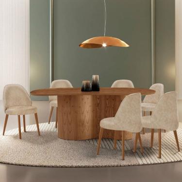 Imagem de Mesa de Jantar 180cm X 80cm Madeira Tampo Laminado Orgânico com 6 Cadeiras Ester Milano / Imbuia Natural
