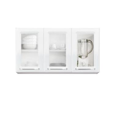 Imagem de Armário De Cozinha Aéreo Luce Preto 3Portas 3Vidros Itatiaia