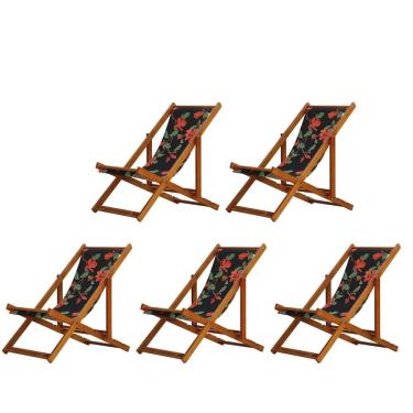 Imagem de Kit 5 Cadeiras Espreguiçadeira Preguiçosa Dobrável Mel Sem Braço