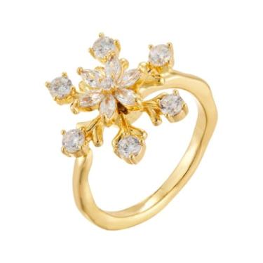 Imagem de Kokoma Elegante anel giratório de flocos de neve de zircônia cúbica para mulheres, anel ajustável de strass, anel de compromisso de noivado, anel de compromisso aberto para aliviar a ansiedade, joias