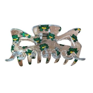 Imagem de Presillha Piranha para Cabelo Grande Transparente Sapinho Verde escuro Luxo